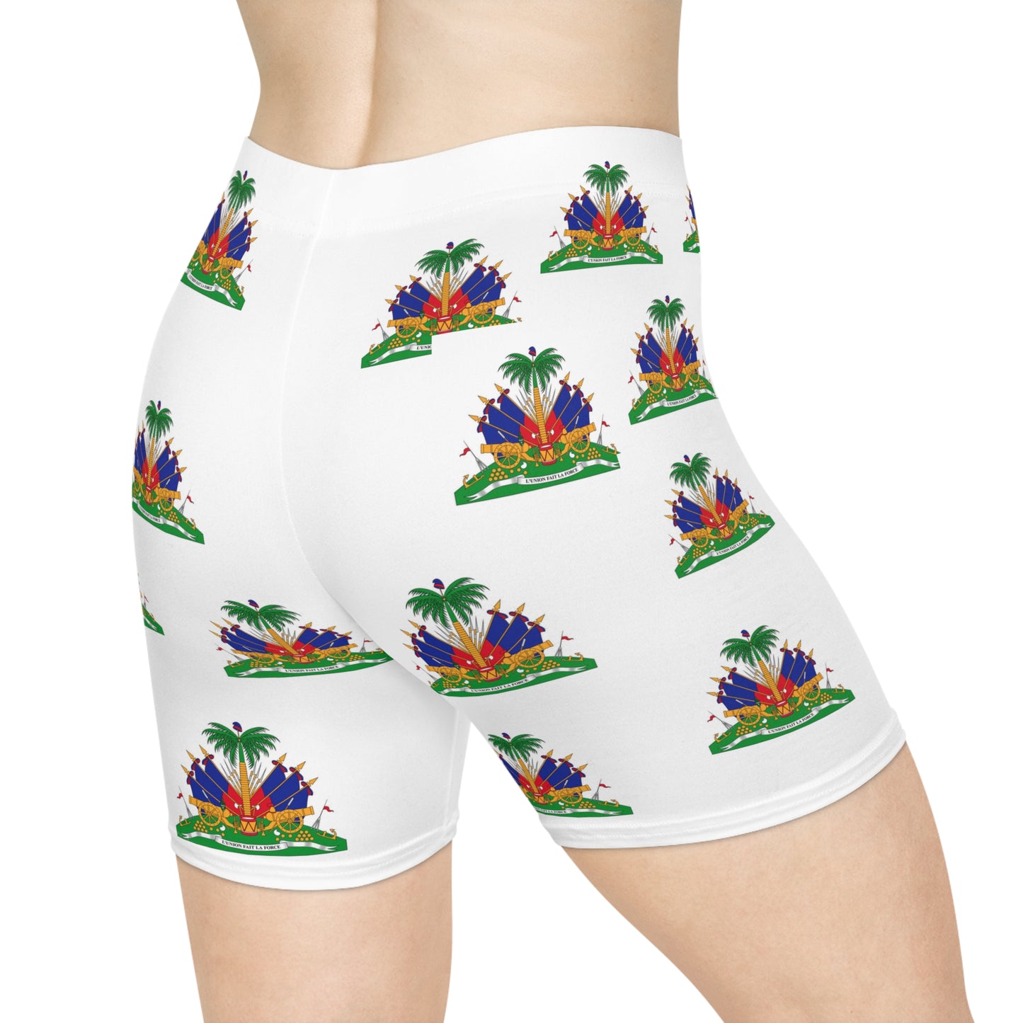 Women's Biker Shorts Haitian palm tree on flag all over