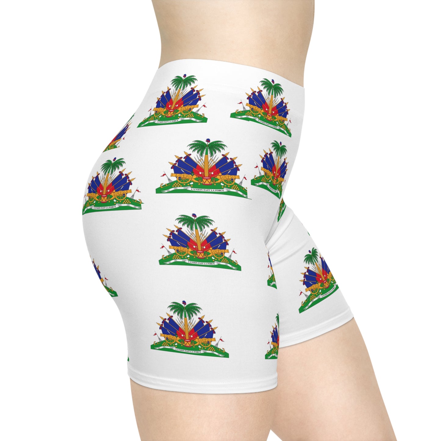 Women's Biker Shorts Haitian palm tree on flag all over