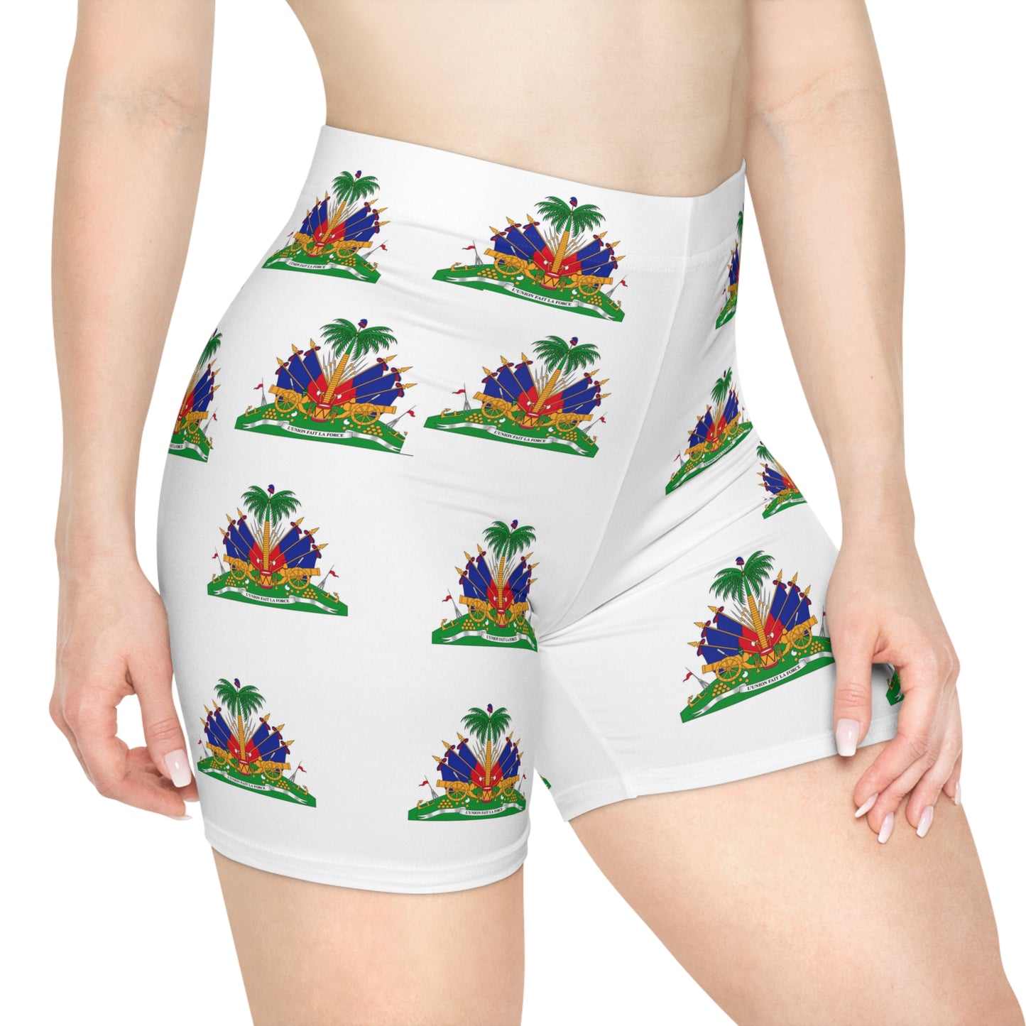 Women's Biker Shorts Haitian palm tree on flag all over