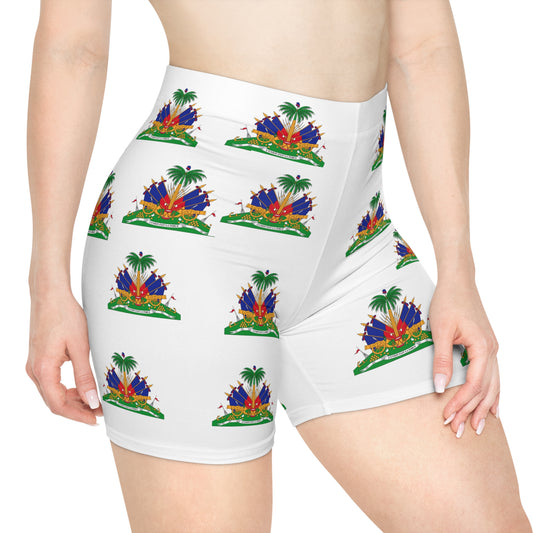 Women's Biker Shorts Haitian palm tree on flag all over